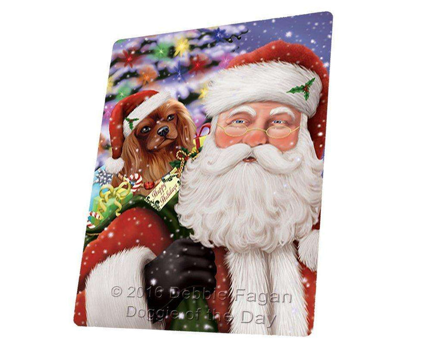Jolly Old Saint Nick Santa Holding Cavalier King Charles Spaniel Dog and Happy Holiday Gifts Tempered Cutting Board