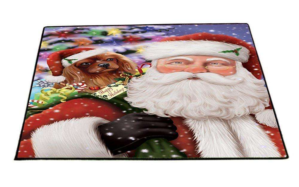 Jolly Old Saint Nick Santa Holding Cavalier King Charles Spaniel Dog Christmas Holiday Presents Indoor/Outdoor Floormat