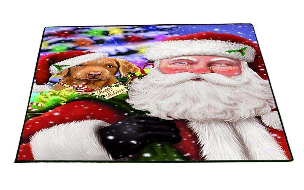 Jolly Old Saint Nick Santa Holding Chesapeake Bay Retriever Dog and Happy Holiday Gifts Indoor/Outdoor Floormat