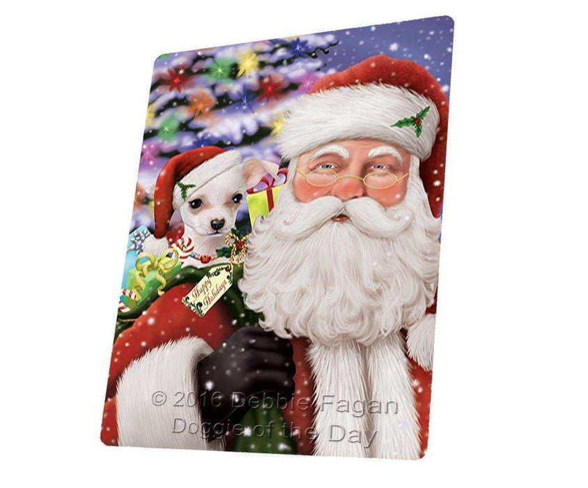 Jolly Old Saint Nick Santa Holding Chihuahua Dog and Happy Holiday Gifts Tempered Cutting Board