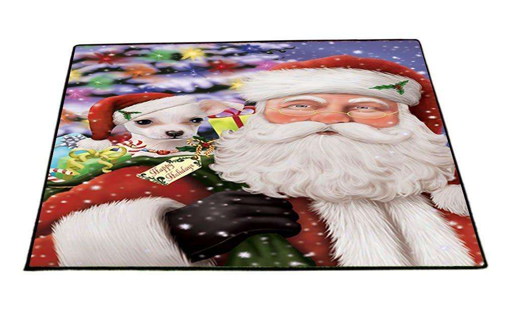 Jolly Old Saint Nick Santa Holding Chihuahua Dog Christmas Holiday Presents Indoor/Outdoor Floormat