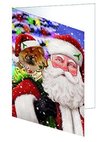 Jolly Old Saint Nick Santa Holding Chow Chow Dog and Happy Holiday Gifts Handmade Artwork Assorted Pets Greeting Cards and Note Cards with Envelopes for All Occasions and Holiday Seasons