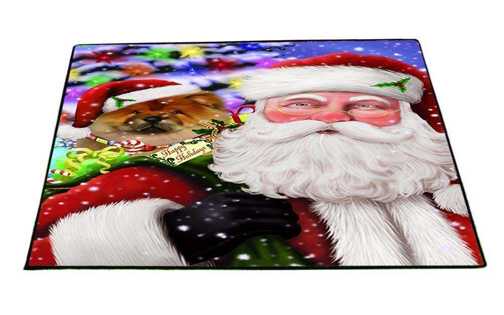 Jolly Old Saint Nick Santa Holding Chow Chow Dog and Happy Holiday Gifts Indoor/Outdoor Floormat