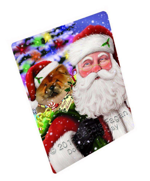Jolly Old Saint Nick Santa Holding Chow Chow Dog and Happy Holiday Gifts Tempered Cutting Board