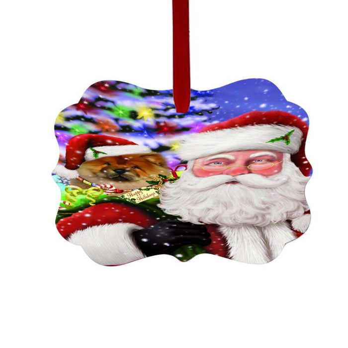 Jolly Old Saint Nick Santa Holding Chow Chow Dog and Holiday Gifts Double-Sided Photo Benelux Christmas Ornament LOR48836