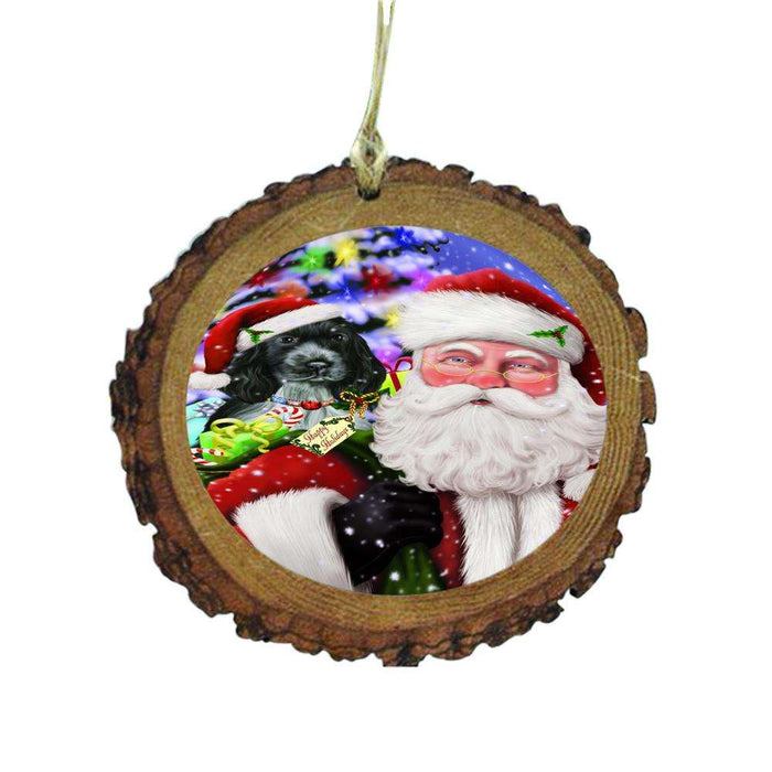 Jolly Old Saint Nick Santa Holding Cocker Spaniel Dog and Happy Holiday Gifts Wooden Christmas Ornament WOR48844