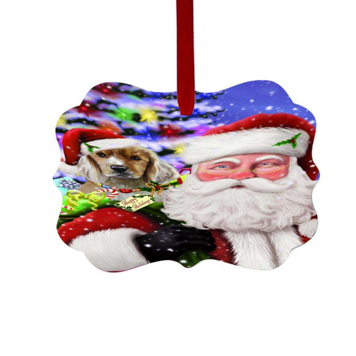 Jolly Old Saint Nick Santa Holding Cocker Spaniel Dog and Holiday Gifts Double-Sided Photo Benelux Christmas Ornament LOR48841