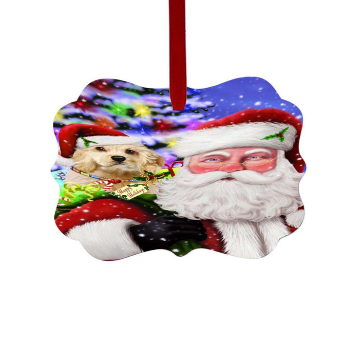 Jolly Old Saint Nick Santa Holding Cocker Spaniel Dog and Holiday Gifts Double-Sided Photo Benelux Christmas Ornament LOR48842