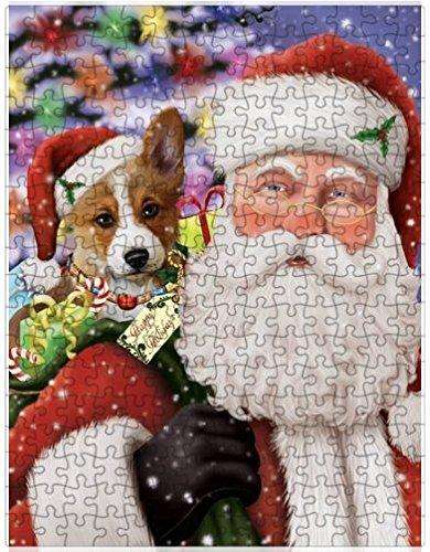 Jolly Old Saint Nick Santa Holding Corgis Dog and Happy Holiday Gifts Puzzle with Photo Tin