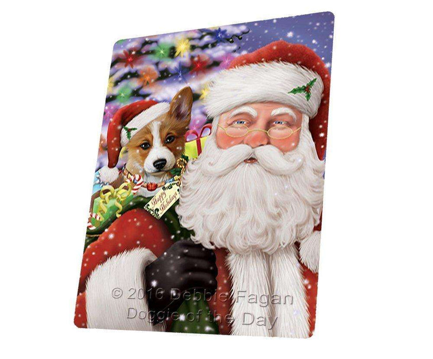 Jolly Old Saint Nick Santa Holding Corgis Dog and Happy Holiday Gifts Tempered Cutting Board (Small)
