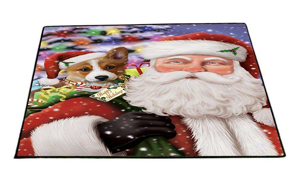 Jolly Old Saint Nick Santa Holding Corgis Dog Christmas Holiday Presents Indoor/Outdoor Floormat