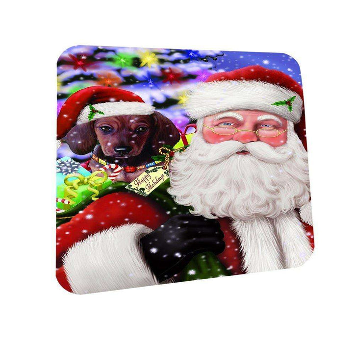 Jolly Old Saint Nick Santa Holding Dachshunds Dog and Happy Holiday Gifts Coasters Set of 4
