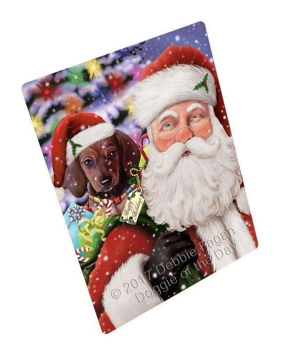 Jolly Old Saint Nick Santa Holding Dachshunds Dog and Happy Holiday Gifts Tempered Cutting Board