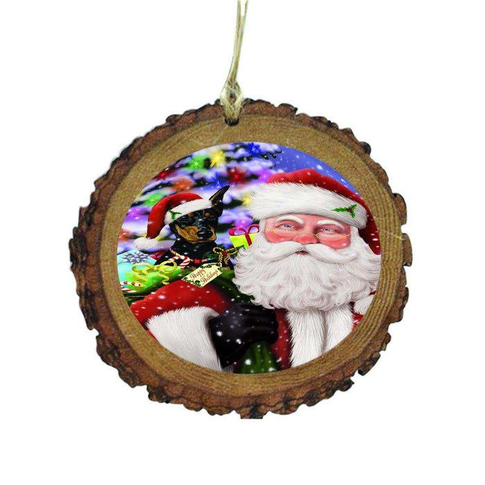 Jolly Old Saint Nick Santa Holding Doberman Dog and Happy Holiday Gifts Wooden Christmas Ornament WOR48847