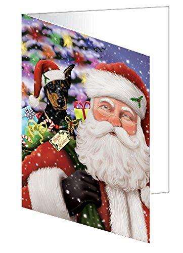Jolly Old Saint Nick Santa Holding Doberman Pinschers Dog and Happy Holiday Gifts Handmade Artwork Assorted Pets Greeting Cards and Note Cards with Envelopes for All Occasions and Holiday Seasons