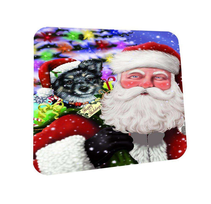 Jolly Old Saint Nick Santa Holding German Shepherd Dog and Happy Holiday Gifts Coasters Set of 4