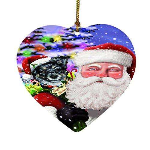 Jolly Old Saint Nick Santa Holding German Shepherd Dog and Happy Holiday Gifts Heart Christmas Ornament D193