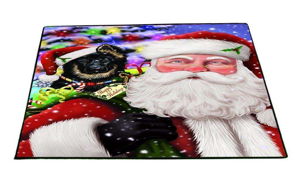 Jolly Old Saint Nick Santa Holding German Shepherd Dog and Happy Holiday Gifts Indoor/Outdoor Floormat