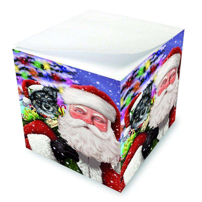 Jolly Old Saint Nick Santa Holding German Shepherd Dog and Happy Holiday Gifts Note Cube D223