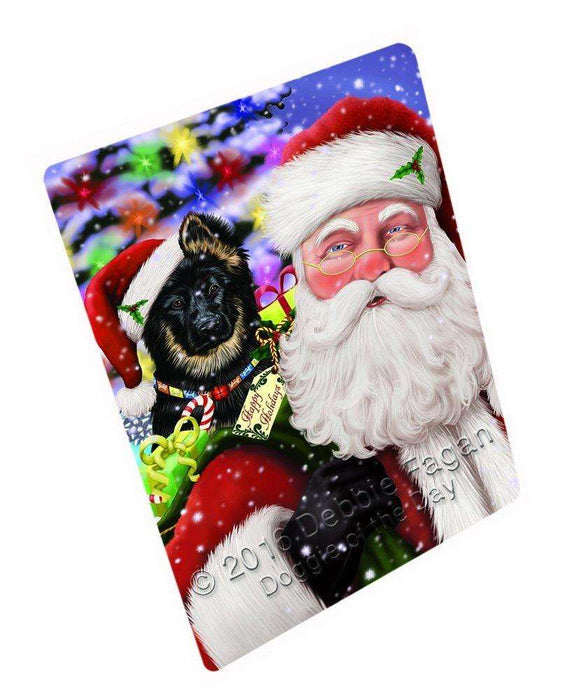 Jolly Old Saint Nick Santa Holding German Shepherd Dog and Happy Holiday Gifts Tempered Cutting Board