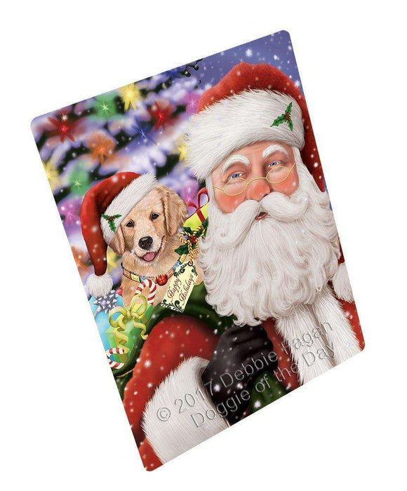 Jolly Old Saint Nick Santa Holding Golden Retrievers Dog and Happy Holiday Gifts Large Refrigerator / Dishwasher Magnet