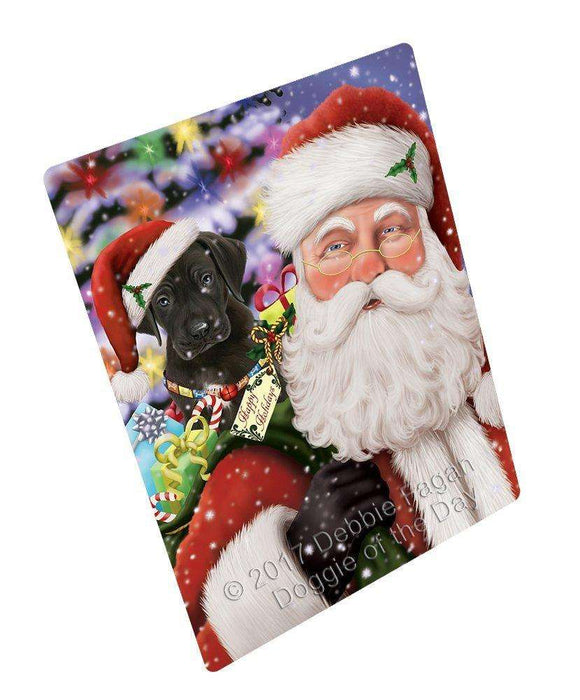 Jolly Old Saint Nick Santa Holding Great Dane Dog and Happy Holiday Gifts Tempered Cutting Board