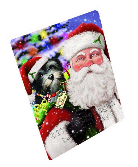 Jolly Old Saint Nick Santa Holding Havanese Dog and Happy Holiday Gifts Art Portrait Print Woven Throw Sherpa Plush Fleece Blanket D128