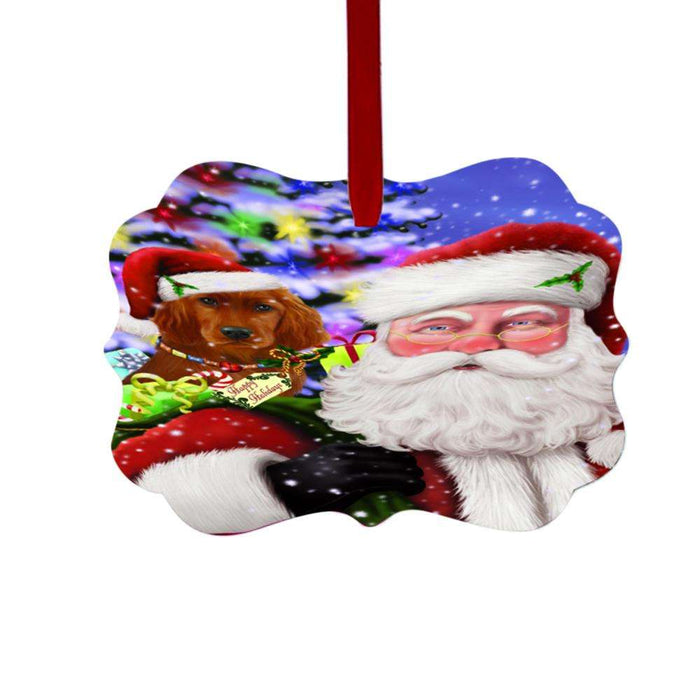 Jolly Old Saint Nick Santa Holding Irish Red Setter Dog and Holiday Gifts Double-Sided Photo Benelux Christmas Ornament LOR48858