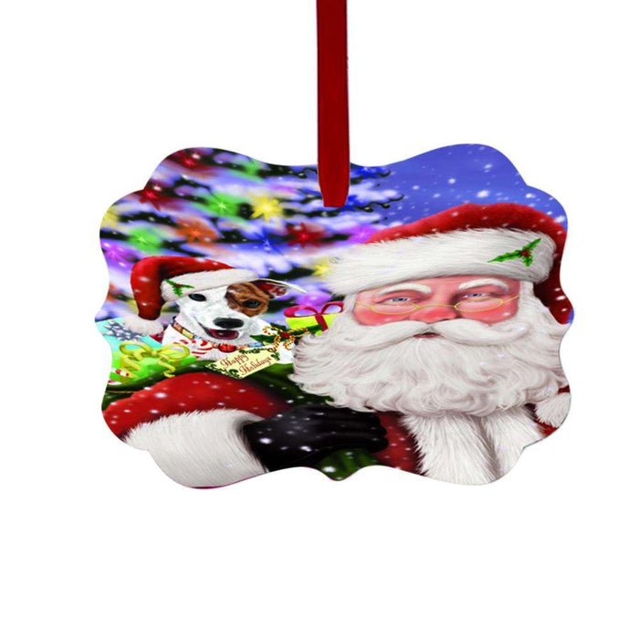 Jolly Old Saint Nick Santa Holding Jack Russell Dog and Holiday Gifts Double-Sided Photo Benelux Christmas Ornament LOR48859
