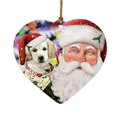 Jolly Old Saint Nick Santa Holding Labrador Dog and Happy Holiday Gifts Heart Christmas Ornament