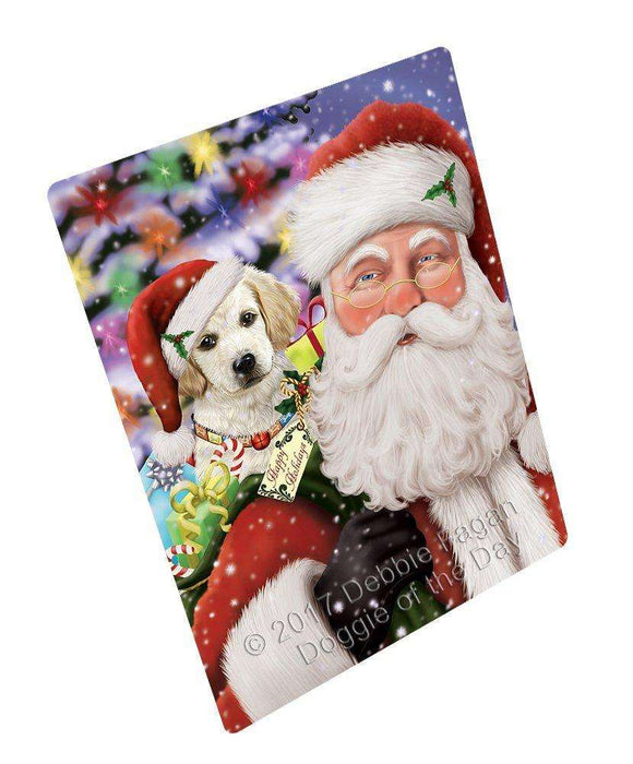 Jolly Old Saint Nick Santa Holding Labradors Dog and Happy Holiday Gifts Tempered Cutting Board (Small)