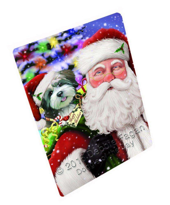 Jolly Old Saint Nick Santa Holding Lhasa Apso Dog and Happy Holiday Gifts Tempered Cutting Board