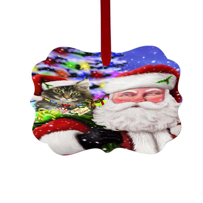 Jolly Old Saint Nick Santa Holding Maine Coon Cat and Holiday Gifts Double-Sided Photo Benelux Christmas Ornament LOR48863