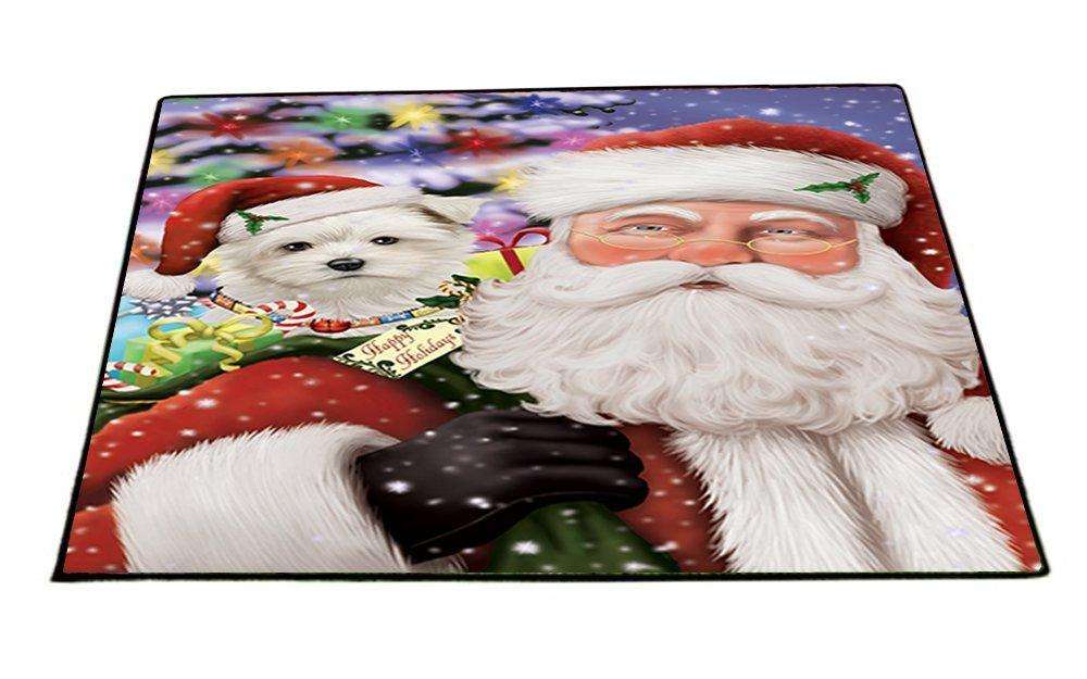 Jolly Old Saint Nick Santa Holding Maltese Dog Christmas Holiday Presents Indoor/Outdoor Floormat