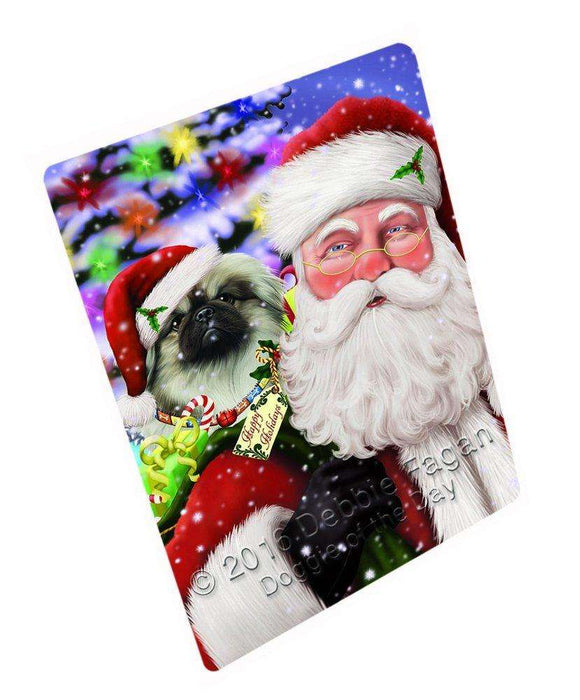 Jolly Old Saint Nick Santa Holding Pekingese Dog and Happy Holiday Gifts Art Portrait Print Woven Throw Sherpa Plush Fleece Blanket