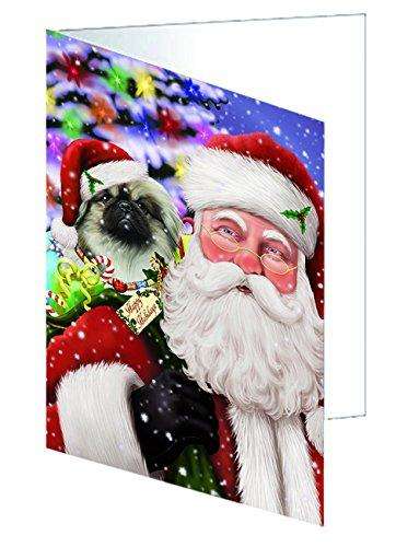 Jolly Old Saint Nick Santa Holding Pekingese Dog and Happy Holiday Gifts Handmade Artwork Assorted Pets Greeting Cards and Note Cards with Envelopes for All Occasions and Holiday Seasons