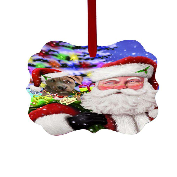 Jolly Old Saint Nick Santa Holding Pit Bull Dog and Holiday Gifts Double-Sided Photo Benelux Christmas Ornament LOR48872