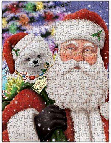 Jolly Old Saint Nick Santa Holding Pomeranians Dog and Happy Holiday Gifts Puzzle with Photo Tin (300 pc.)