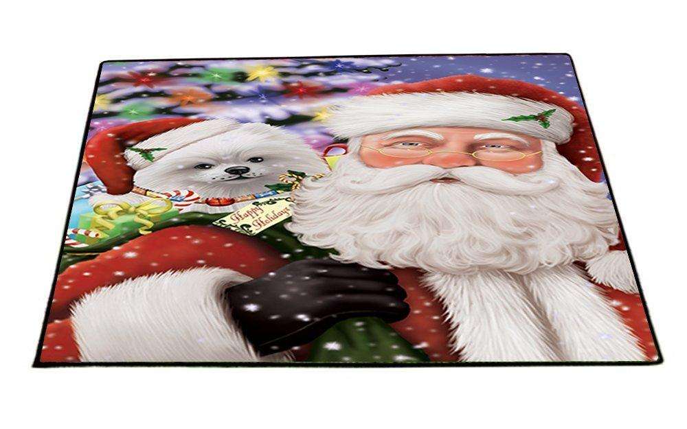 Jolly Old Saint Nick Santa Holding Pomeranians Dog Christmas Holiday Presents Indoor/Outdoor Floormat