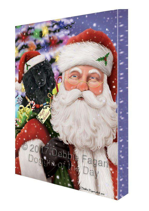 Jolly Old Saint Nick Santa Holding Poodles Dog and Happy Holiday Gifts Canvas Wall Art