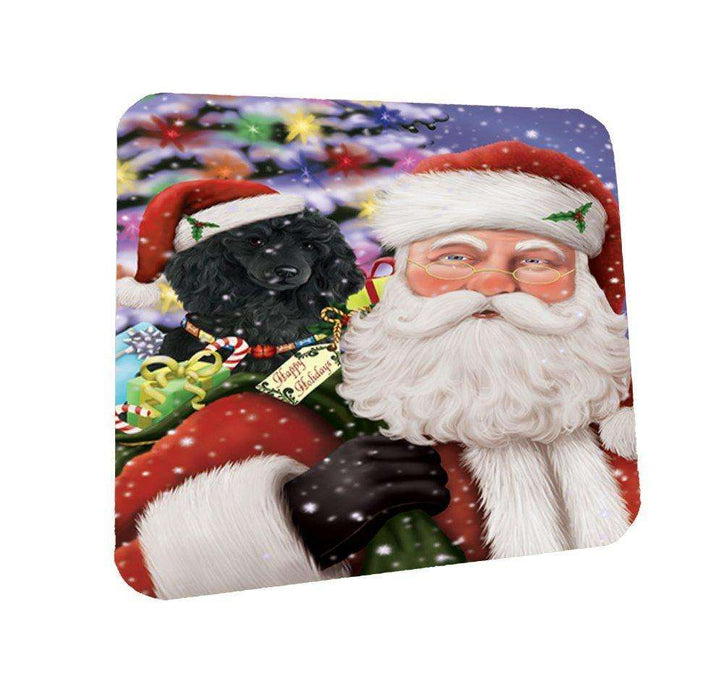 Jolly Old Saint Nick Santa Holding Poodles Dog and Happy Holiday Gifts Coasters Set of 4