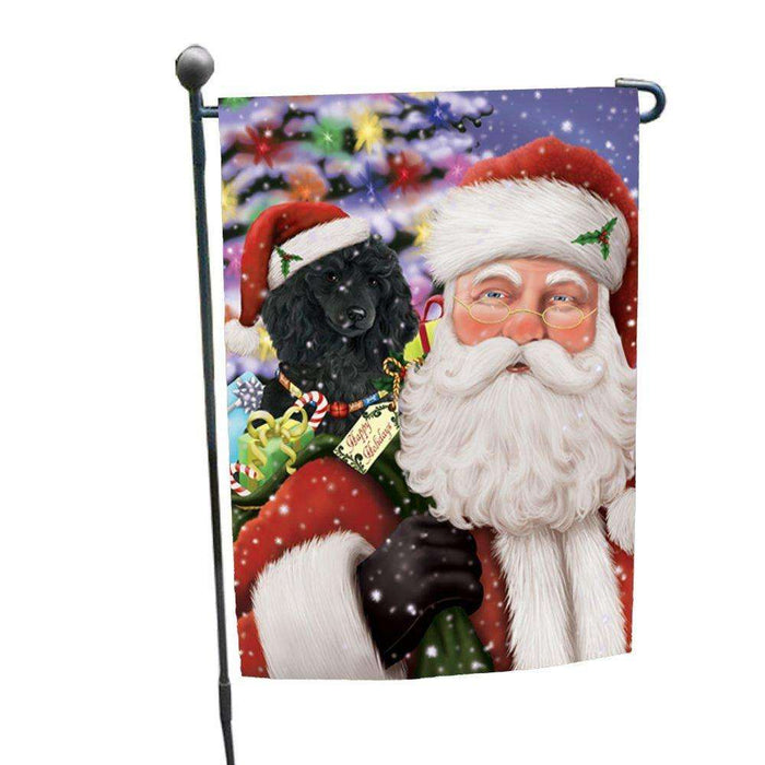 Jolly Old Saint Nick Santa Holding Poodles Dog and Happy Holiday Gifts Garden Flag