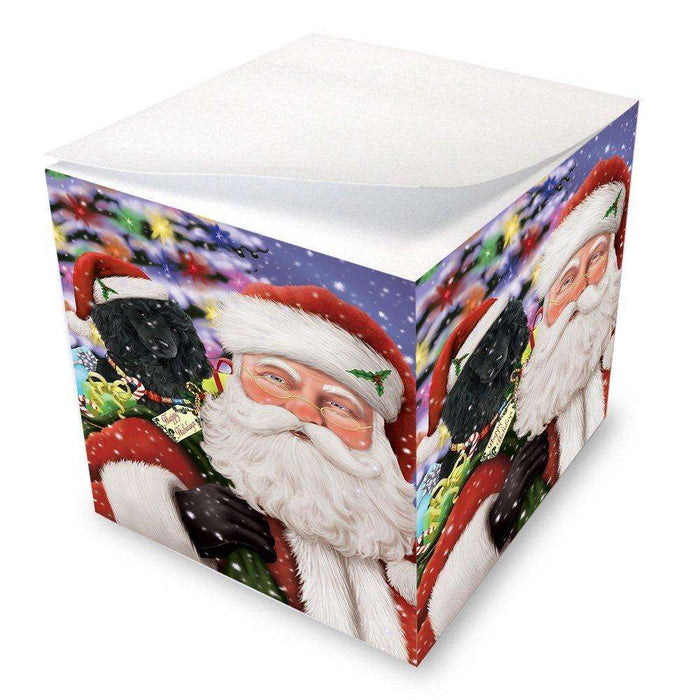 Jolly Old Saint Nick Santa Holding Poodles Dog and Happy Holiday Gifts Note Cube D193