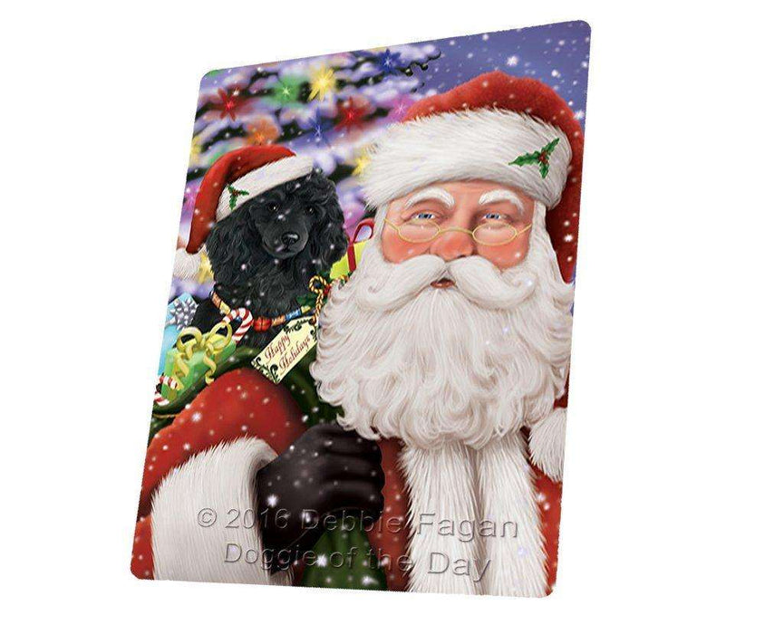 Jolly Old Saint Nick Santa Holding Poodles Dog and Happy Holiday Gifts Tempered Cutting Board