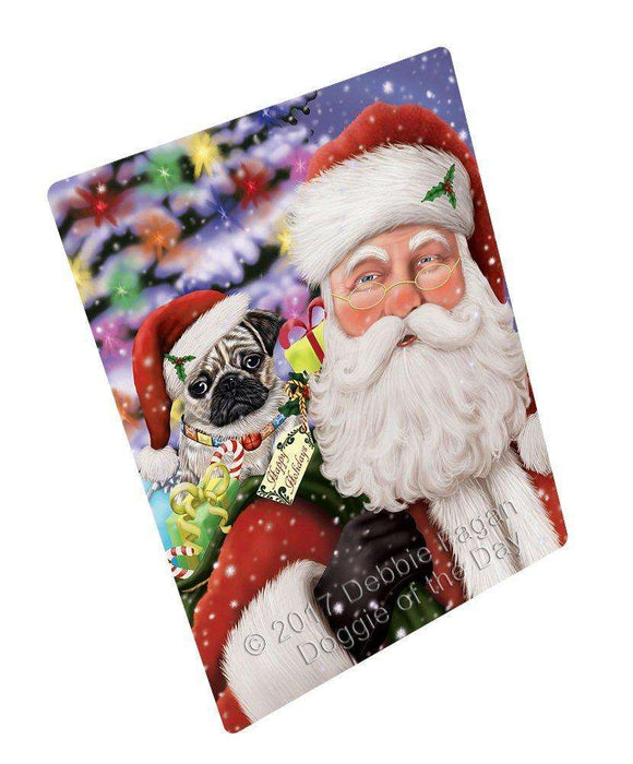 Jolly Old Saint Nick Santa Holding Pug Dog and Happy Holiday Gifts Magnet