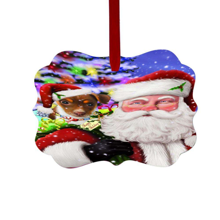 Jolly Old Saint Nick Santa Holding Rat Terrier Dog and Holiday Gifts Double-Sided Photo Benelux Christmas Ornament LOR48877