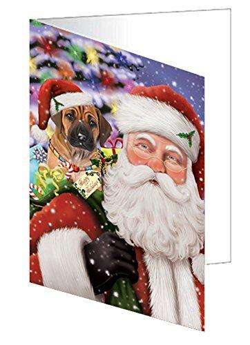 Jolly Old Saint Nick Santa Holding Rhodesian Ridgebacks Dog and Happy Holiday Gifts Handmade Artwork Assorted Pets Greeting Cards and Note Cards with Envelopes for All Occasions and Holiday Seasons