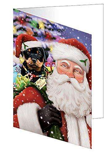 Jolly Old Saint Nick Santa Holding Rottweiler Dog and Happy Holiday Gifts Handmade Artwork Assorted Pets Greeting Cards and Note Cards with Envelopes for All Occasions and Holiday Seasons