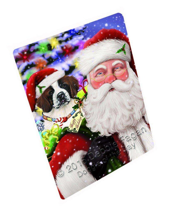 Jolly Old Saint Nick Santa Holding Saint Bernard Dog and Happy Holiday Gifts Tempered Cutting Board