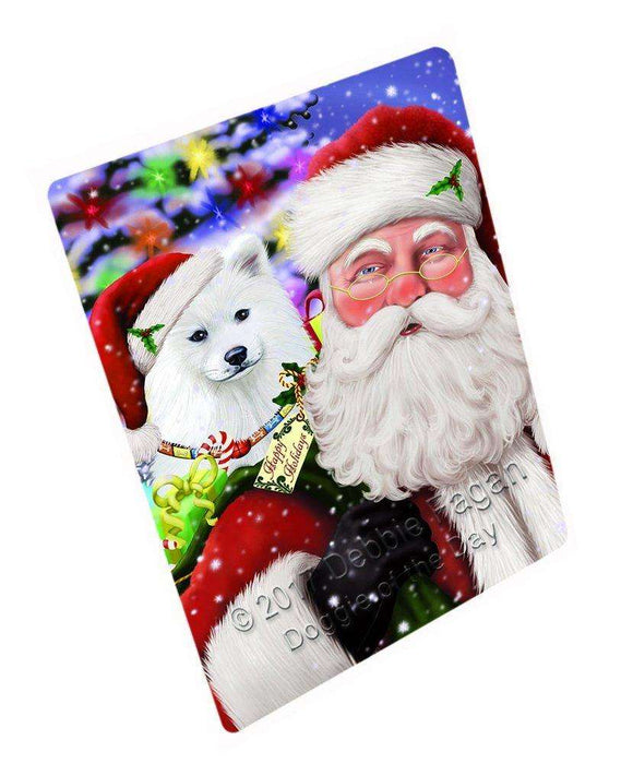 Jolly Old Saint Nick Santa Holding Samoyed Dog and Happy Holiday Gifts Art Portrait Print Woven Throw Sherpa Plush Fleece Blanket D131